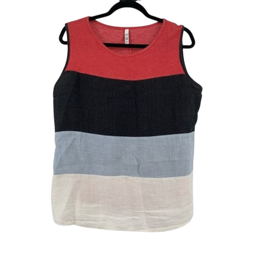Khangura Womens Tank Top Knit Linen Rainbow Stripe Boho Size M